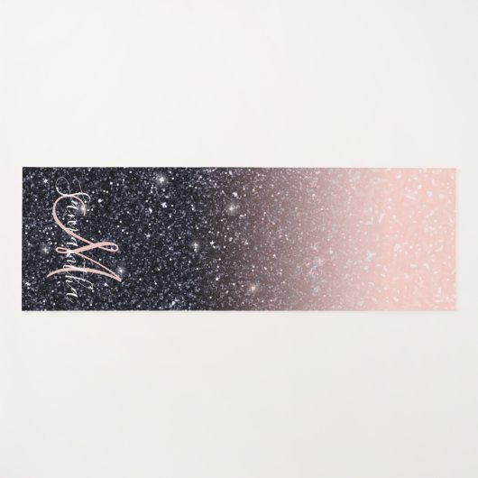 Moderne zwarte en roze glitter Sparkles Yogamat (Voorkant (horizontaal))