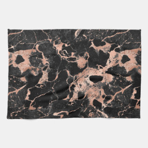 Moderne Zwarte en Roze Gouden Marmer Patroon Theedoek