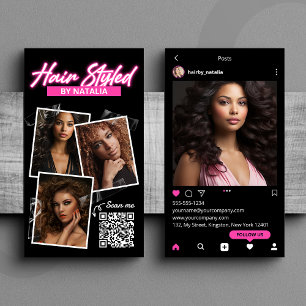 Moderne Zwarte en Roze Kapsalon Instagram Bericht Visitekaartje