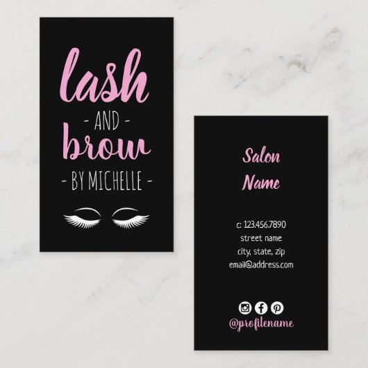 Moderne zwarte en roze plas en wenkbrauw visitekaartje (Voorkant / Achterkant)