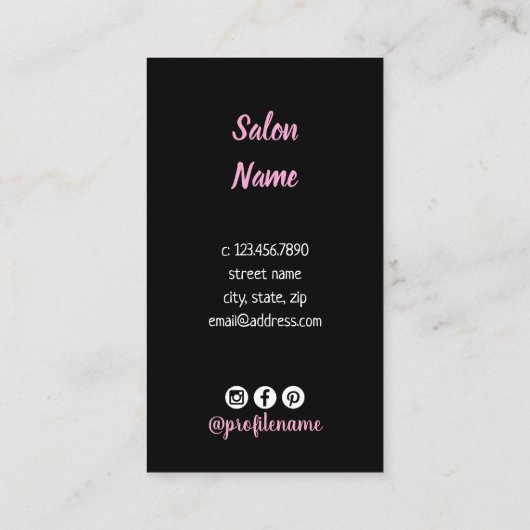 Moderne zwarte en roze plas en wenkbrauw visitekaartje (Achterkant)