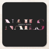 Moderne zwarte en roze schoonheidssalon kartonnen onderzetters (Voorkant)