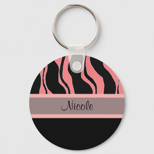 Moderne zwarte en roze zebra gepersonaliseerde sle sleutelhanger (Voorkant)