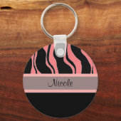 Moderne zwarte en roze zebra gepersonaliseerde sle sleutelhanger (Voorkant)