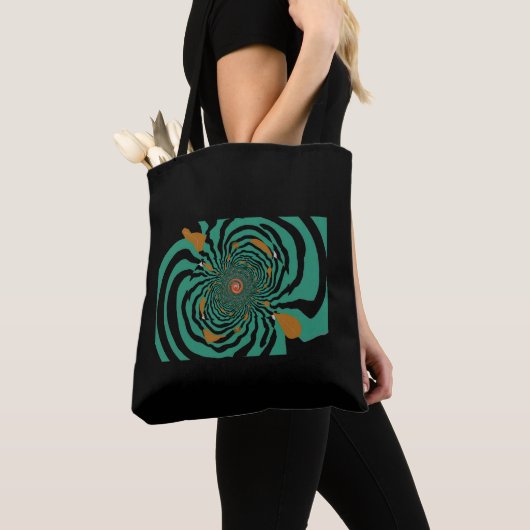 Moderne Zwarte en Teal Fractale Ontwerp Tote Bag (Dichtbij)