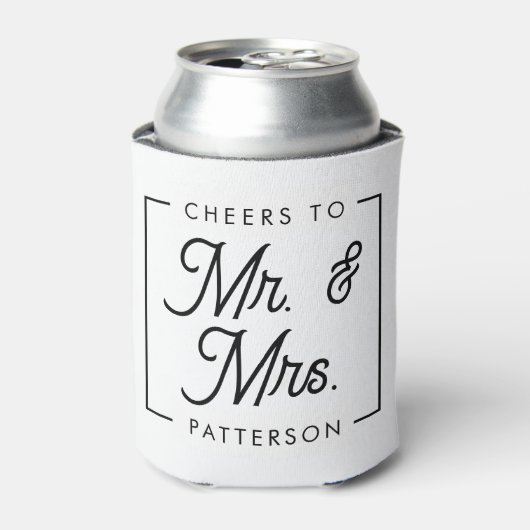 Moderne zwarte en witgoeds bruiloft blikjeskoeler (Blikje Voorkant)