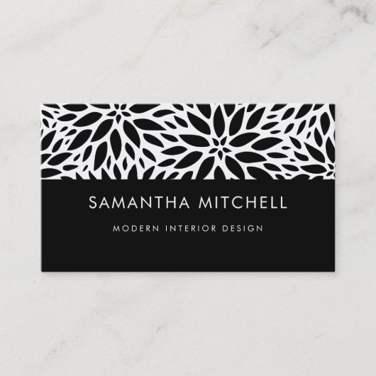 Moderne zwarte en witte Abstracte Floral QR-code Visitekaartje (Voorkant)