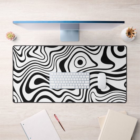 Moderne Zwarte en Witte Abstracte Golflijnen Bureaumat (Kantoor 1)