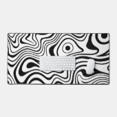 Moderne Zwarte en Witte Abstracte Golflijnen Bureaumat (Keyboard & Muis)