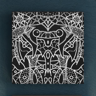 Moderne zwarte en witte Abstracte tribale krijtlij Canvas Afdruk