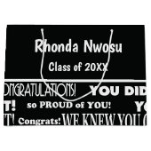 Moderne zwarte en witte Afstuderen grote cadeautas (Voorkant)