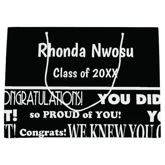 Moderne zwarte en witte Afstuderen grote cadeautas (Voorkant)