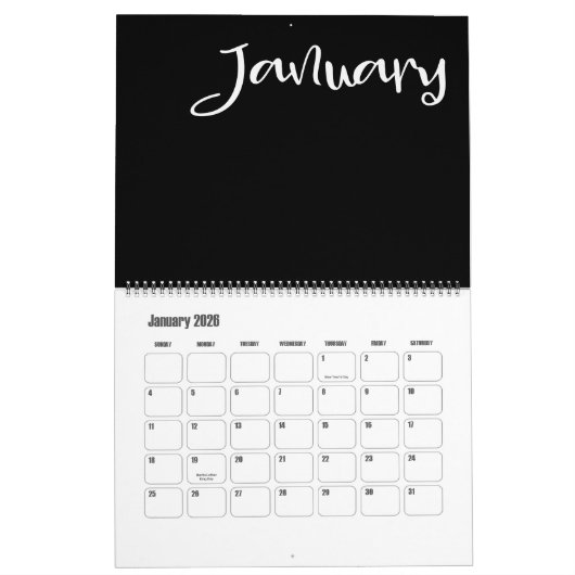 Moderne zwarte en witte agenda kalender (Jan 2026)