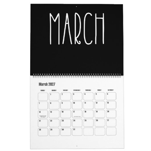 Moderne zwarte en witte agenda kalender (Mar 2027)