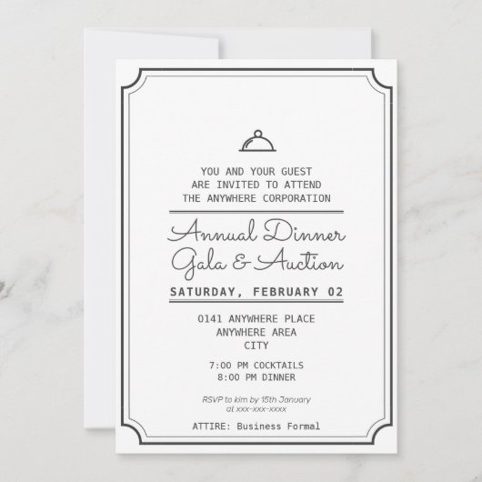 Moderne zwarte en witte avondmaaltijd kaart (Voorkant)