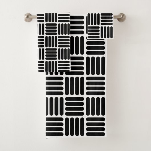 Moderne zwarte en witte Basketweve geïnspireerde s Bad Handdoek (Insitu)