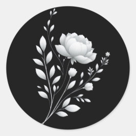 Moderne zwarte en witte bloemen ronde sticker
