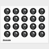 Moderne zwarte en witte bloemen ronde sticker (Vel)