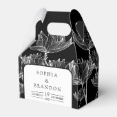 Moderne Zwarte En Witte Bloemige Trouw Bedankdoosjes (Voorkant Zijde)