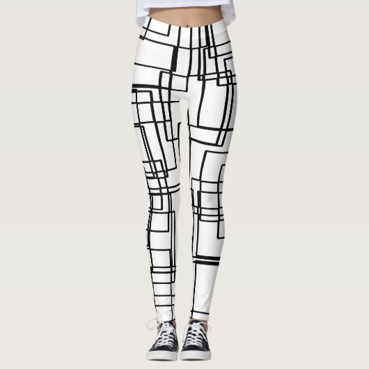Moderne zwarte en witte blokken, vierkantspatroon leggings (Voorkant)