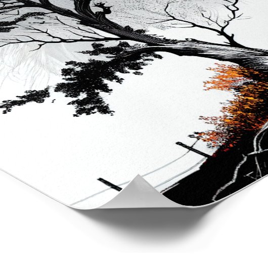 Moderne zwarte en witte boomschets voor thuisgebru poster (Hoek)