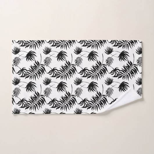 Moderne zwarte en witte botanische palmbladeren| bad handdoek (Handdoek)