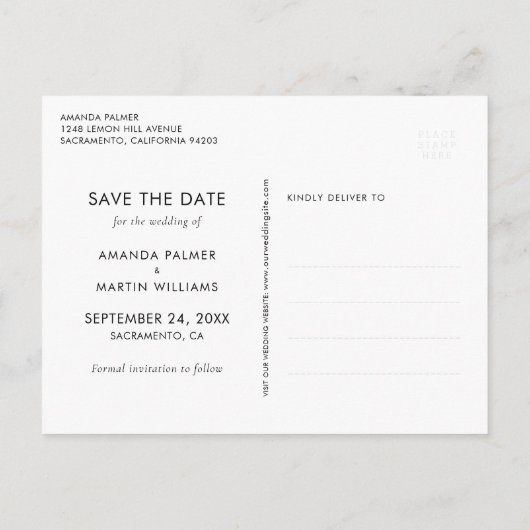 Moderne zwarte en witte bruiloft bespaart de datum aankondigingskaart (Achterkant)