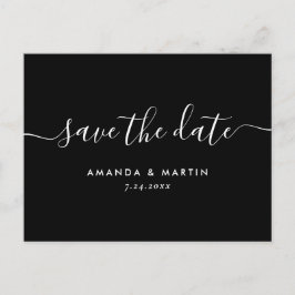 Moderne zwarte en witte bruiloft bespaart de datum aankondigingskaart