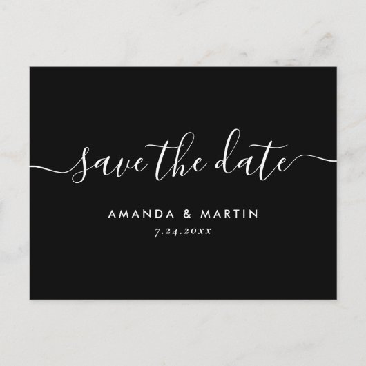 Moderne zwarte en witte bruiloft bespaart de datum aankondigingskaart (Voorkant)