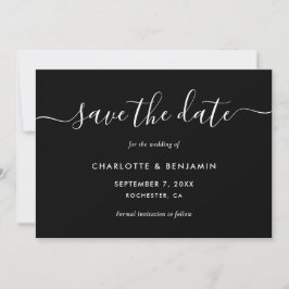 Moderne zwarte en witte bruiloft bespaart de datum save the date