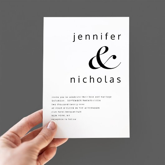 Moderne zwarte en witte bruiloft kaart