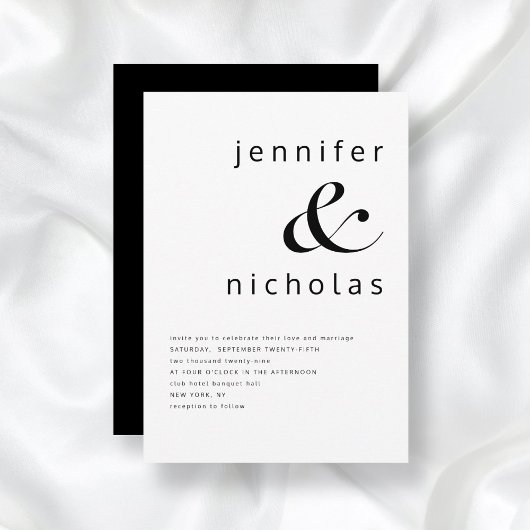 Moderne zwarte en witte bruiloft kaart