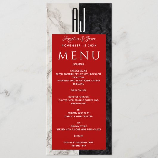 Moderne Zwarte en Witte Bruiloft Menu (Voorkant)