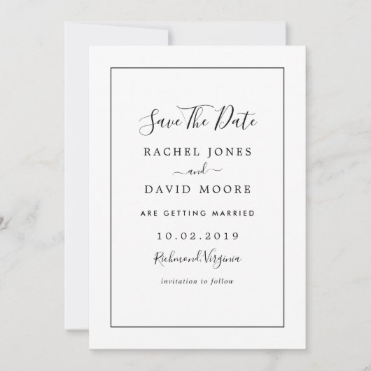 Moderne Zwarte En Witte Bruiloft Save The Date (Voorkant)