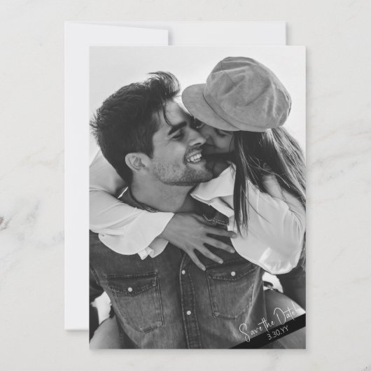Moderne zwarte en witte bruiloft sparen de Datum Kaart (Achterkant)