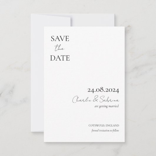 Moderne zwarte en witte bruiloft sparen de Datum Save The Date (Voorkant)