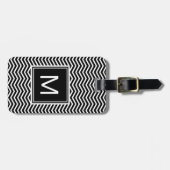 Moderne Zwarte en Witte Chevrons met Monogram Bagagelabel (Voorkant horizontaal)