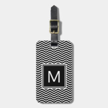 Moderne Zwarte en Witte Chevrons met Monogram