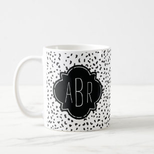 Moderne zwarte en witte Dalmatische Spots Monogram Koffiemok