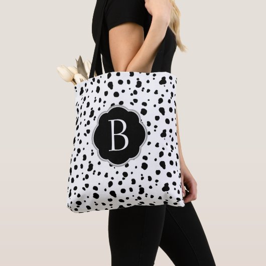 Moderne zwarte en witte Dalmatische spots Tote Bag (Dichtbij)