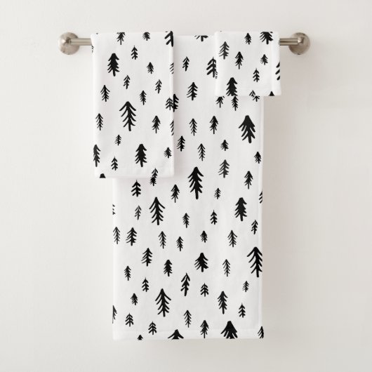 Moderne zwarte en witte doddle kerstbomen bad handdoek (Insitu)