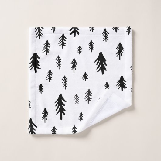 Moderne zwarte en witte doddle kerstbomen bad handdoek (Wasdoekje)