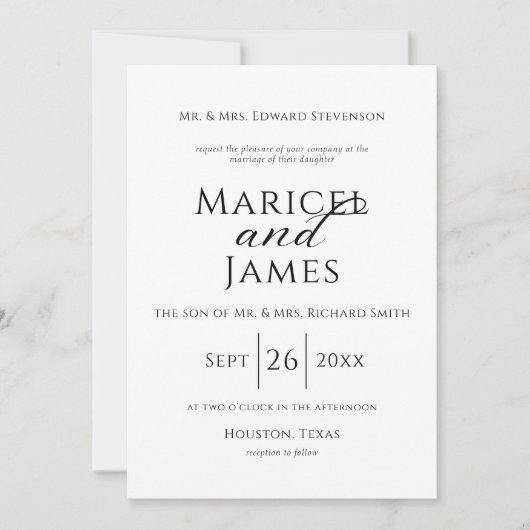 Moderne zwarte en witte eenvoudige bruiloft kaart (Voorkant)