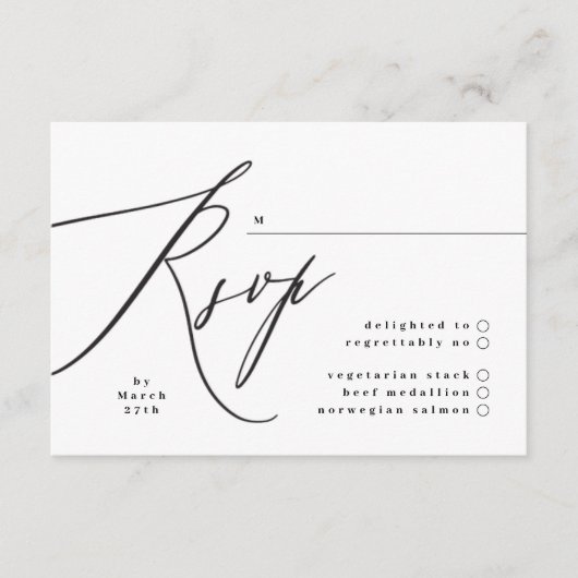 Moderne zwarte en witte eenvoudige bruiloft RSVP kaartje (Voorkant)