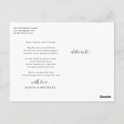 Moderne zwarte en witte eenvoudige manuscript dank briefkaart (Achterkant)