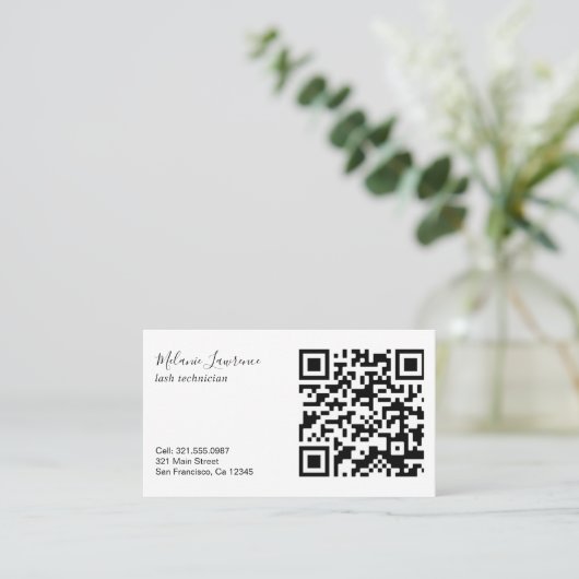 Moderne zwarte en witte eenvoudige QR-code voor Lo Visitekaartje (Staand voorkant)