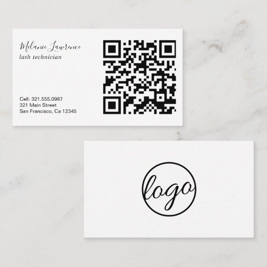 Moderne zwarte en witte eenvoudige QR-code voor Lo Visitekaartje (Voorkant / Achterkant)