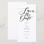 Moderne Zwarte en Witte Elegante Script Save The Date (Voorkant / Achterkant)