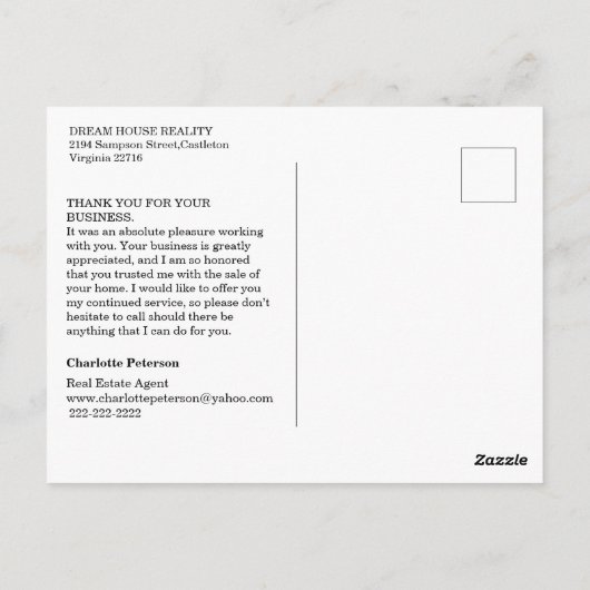 Moderne, zwarte en witte Estate Agent Hartelijk da Briefkaart (Achterkant)