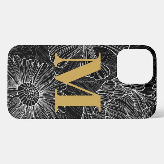 Moderne zwarte en witte Floral Monogram telefoonta iPhone Hoesje (Achterkant horizontaal)